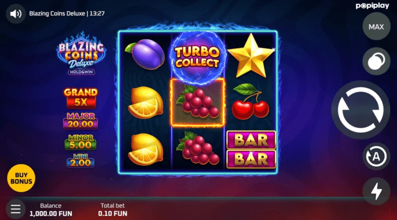 Blazing Coins Deluxe igralni zaslon